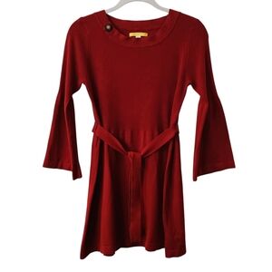 Women's Lole Red Belted Ribbed Sweater Dress With Bell Sleeves Size Medium